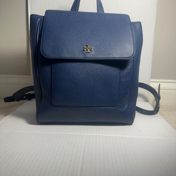 Tory Burch *RARE* Carter Flap Pebbled Navy Blue Leather Backpack main image 4